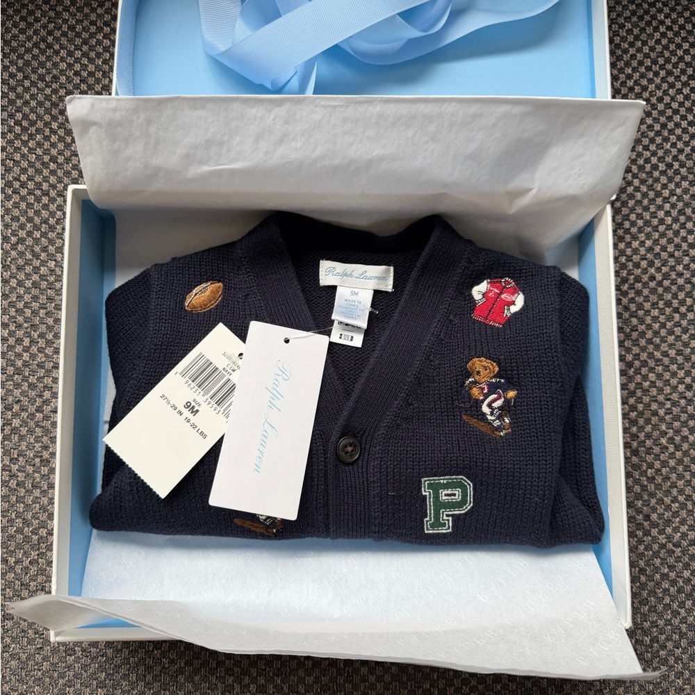 Ralph Lauren Dark Blue Cardigan with Embroidered Accents - Picture 3 of 4